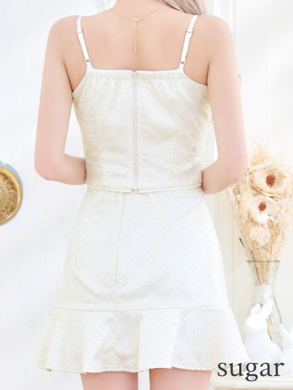 画像9: XSサイズあり【ROBE de FLEURS/ローブドフルール】スパンコール/ ドットチュール/ キャミソール/ ビジュー/ フレア/ セットアップ/ ミニドレス/ キャバドレス[OF08] (9)