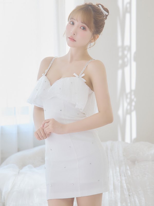 画像15: XSサイズあり【ROBE de FLEURS/ローブドフルール】バストフリル/ ラブリー/ ミニリボン/ キャミソール/ タイト/ ミニドレス/ キャバドレス[OF2] (15)