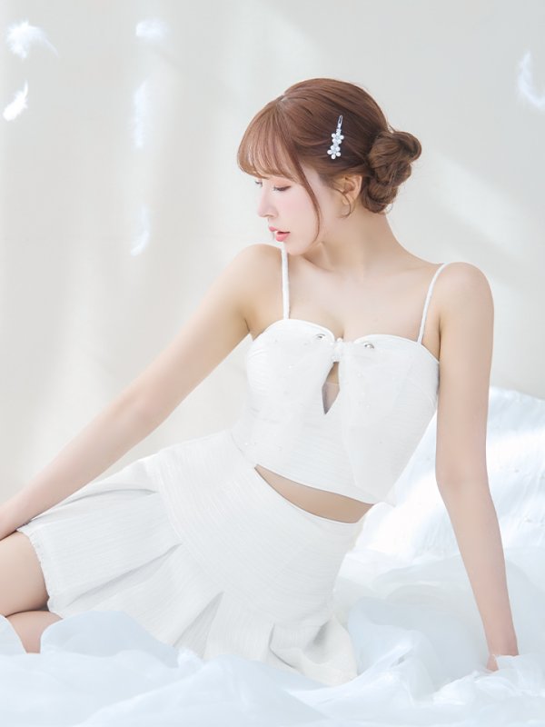 画像20: XSサイズあり【ROBE de FLEURS/ローブドフルール】ドリーミーパール/ チュールリボン/ セットアップ/ フレア/ ミニドレス/ キャバドレス[OF08] (20)