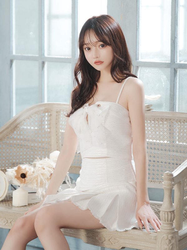 画像9: XSサイズあり【ROBE de FLEURS/ローブドフルール】ドリーミーパール/ チュールリボン/ セットアップ/ フレア/ ミニドレス/ キャバドレス[OF08] (9)