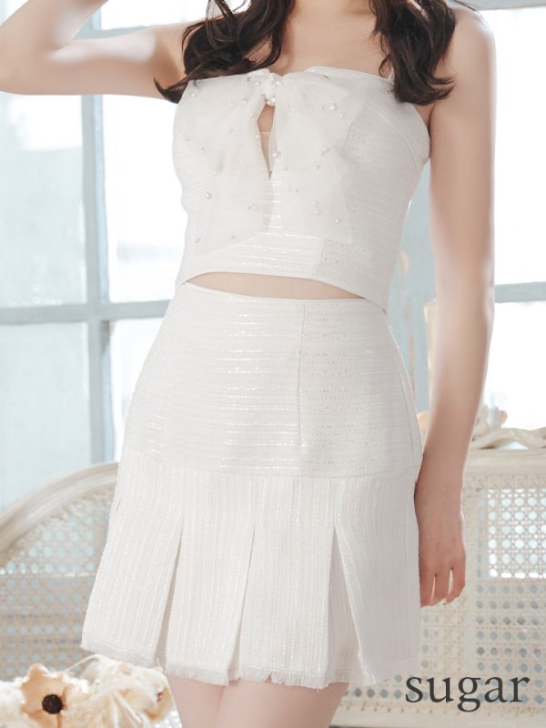 画像14: XSサイズあり【ROBE de FLEURS/ローブドフルール】ドリーミーパール/ チュールリボン/ セットアップ/ フレア/ ミニドレス/ キャバドレス[OF08] (14)