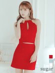 XSサイズあり【ROBE de FLEURS/ローブドフルール】セットアップ/ ホルターネック/ ビジュー/ バストカット/ リボン/ タイト/ ミニドレス/ キャバドレス　レッド