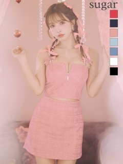 【ROBE de FLEURS/ローブドフルール】スパンコール/ 刺繍レース/ フロントジップ/ キャミソール/ ショルダービジュー/ 台形スカート/ セットアップ/ ミニドレス/ キャバドレス