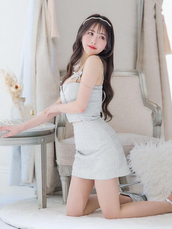 画像22: XSサイズあり【ROBE de FLEURS/ローブドフルール】スパンコール/ 刺繍レース/ フロントジップ/ キャミソール/ ショルダービジュー/ 台形スカート/ セットアップ/ ミニドレス/ キャバドレス[OF08] (22)