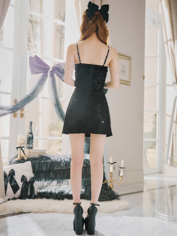 画像21: 訳あり商品☆使用感あり☆【かずは/関西コレクション着用】XSサイズあり【ROBE de FLEURS/ローブドフルール】スパンコール/ 刺繍レース/ フロントジップ/ キャミソール/ ショルダービジュー/ 台形スカート/ セットアップ/ ミニドレス/ キャバドレス[OF2]【 (21)