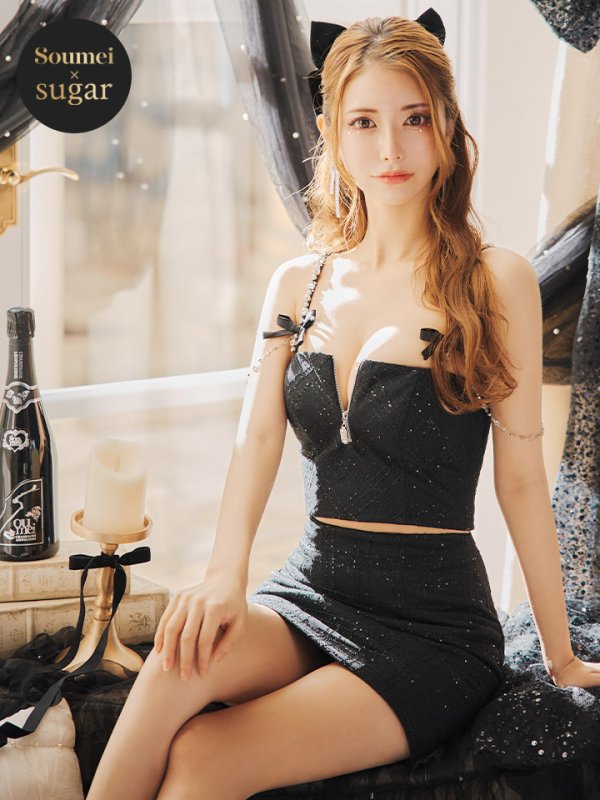 画像6: 訳あり商品☆使用感あり☆【かずは/関西コレクション着用】XSサイズあり【ROBE de FLEURS/ローブドフルール】スパンコール/ 刺繍レース/ フロントジップ/ キャミソール/ ショルダービジュー/ 台形スカート/ セットアップ/ ミニドレス/ キャバドレス[OF2]【 (6)