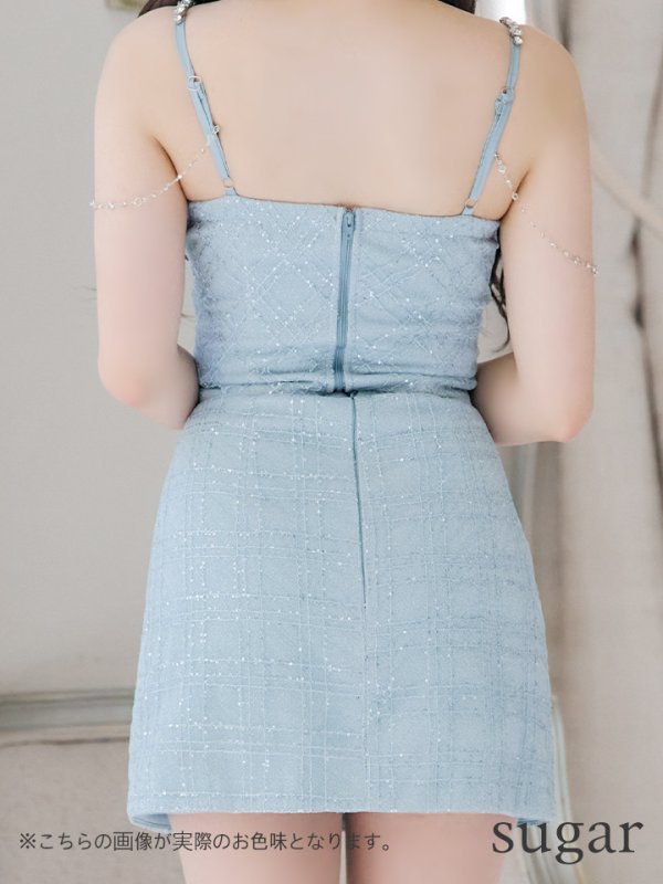 画像10: XSサイズあり【ROBE de FLEURS/ローブドフルール】スパンコール/ 刺繍レース/ フロントジップ/ キャミソール/ ショルダービジュー/ 台形スカート/ セットアップ/ ミニドレス/ キャバドレス[OF08] (10)