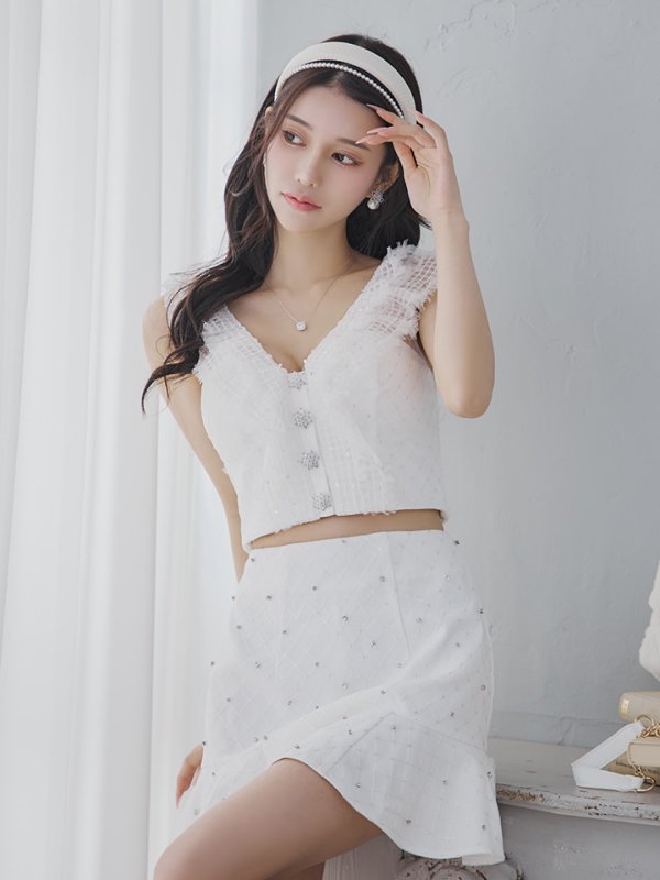 画像11: XSサイズあり【ROBE de FLEURS/ローブドフルール】ナチュラルレース/ ノースリーブ/ バックリボン/ セットアップ/ フレア/ ミニドレス/ キャバドレス[OF2] (11)