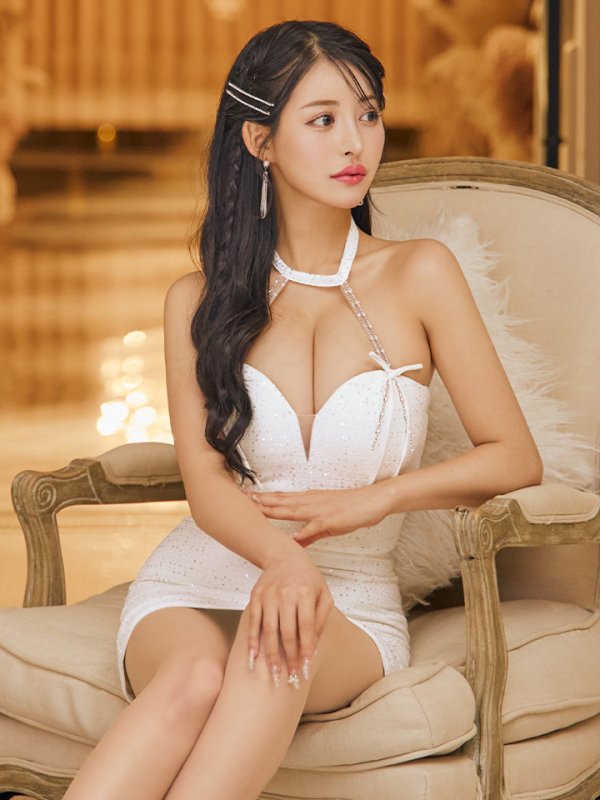 画像20: XSサイズあり【ROBE de FLEURS/ローブドフルール】スパンコール/ ツイード/ リボン/ ホルター/ セットアップ/ タイト/ ミニドレス/ キャバドレス[OF08] (20)