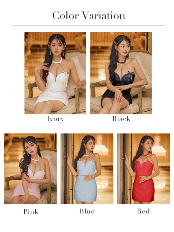 画像38: XSサイズあり【ROBE de FLEURS/ローブドフルール】スパンコール/ ツイード/ リボン/ ホルター/ セットアップ/ タイト/ ミニドレス/ キャバドレス[OF08] (38)