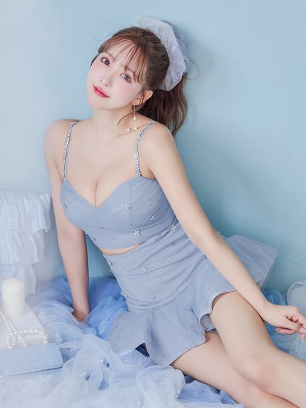 画像3: XSサイズあり【ROBE de FLEURS/ローブドフルール】シンプル/ ビジュー/ ラメニット/ フリル/ チュール/ フレア/ ミニドレス/ キャバドレス[OF2] (3)