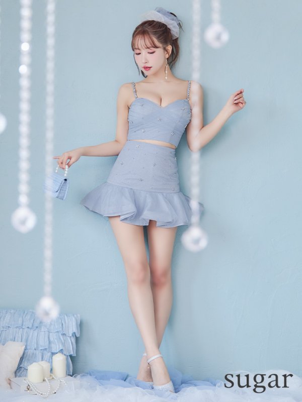 画像7: XSサイズあり【ROBE de FLEURS/ローブドフルール】シンプル/ ビジュー/ ラメニット/ フリル/ チュール/ フレア/ ミニドレス/ キャバドレス[OF2] (7)