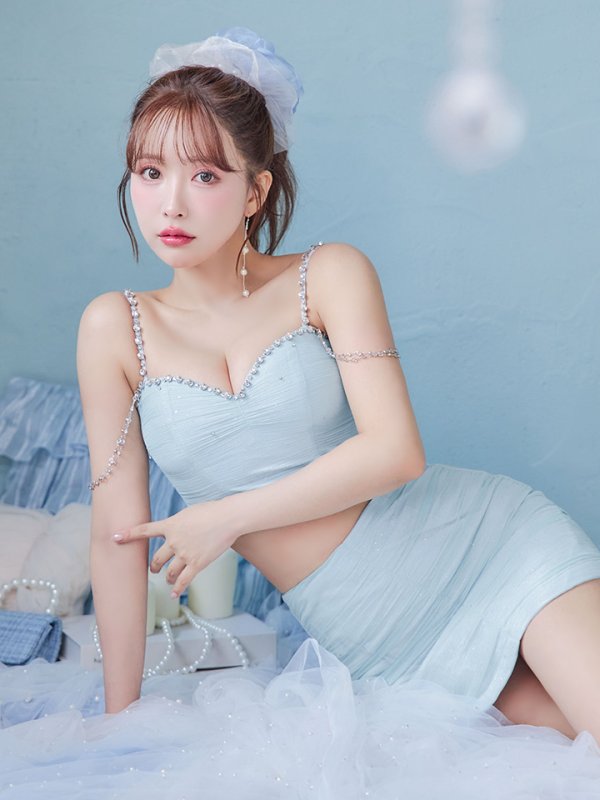 画像2: XSサイズあり【ROBE de FLEURS/ローブドフルール】ビジューチェーン付き/ ラメシフォン/ セットアップ/ ミニドレス/ キャバドレス[OF08] (2)