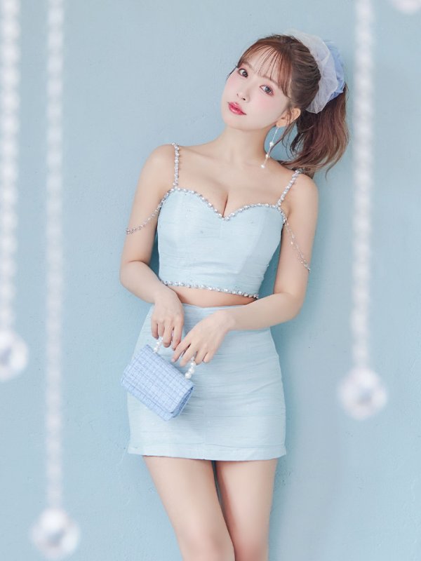 画像6: XSサイズあり【ROBE de FLEURS/ローブドフルール】ビジューチェーン付き/ ラメシフォン/ セットアップ/ ミニドレス/ キャバドレス[OF08] (6)