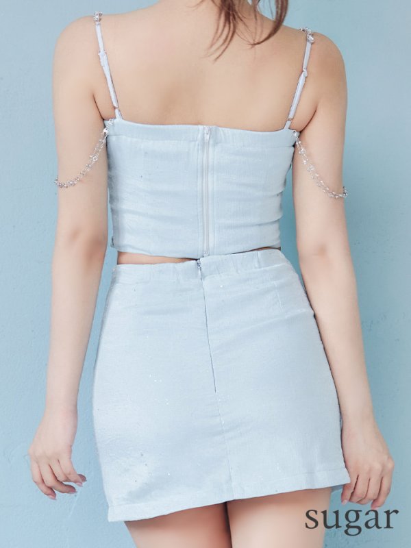 画像9: XSサイズあり【ROBE de FLEURS/ローブドフルール】ビジューチェーン付き/ ラメシフォン/ セットアップ/ ミニドレス/ キャバドレス[OF08] (9)