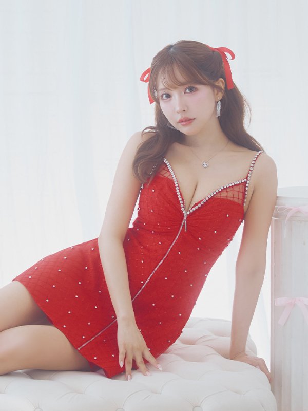 画像2: XSサイズあり【ROBE de FLEURS/ローブドフルール】ショルダービジュー/ 刺繍レース/ フロントジッパー/ フレア/ ミニドレス/ キャバドレス[OF08] (2)