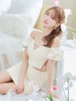 画像5: XSサイズあり【ROBE de FLEURS/ローブドフルール】 セットアップ/ オフショル/ ビジュー/ ウエストリボン/ パフスリーブ/ ツイード/ タイト/ ミニドレス/ キャバドレス[OF2] (5)
