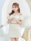 画像6: XSサイズあり【ROBE de FLEURS/ローブドフルール】 セットアップ/ オフショル/ ビジュー/ ウエストリボン/ パフスリーブ/ ツイード/ タイト/ ミニドレス/ キャバドレス[OF2] (6)