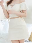 画像9: XSサイズあり【ROBE de FLEURS/ローブドフルール】 セットアップ/ オフショル/ ビジュー/ ウエストリボン/ パフスリーブ/ ツイード/ タイト/ ミニドレス/ キャバドレス[OF2] (9)