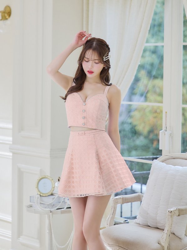 画像18: XSサイズあり【ROBE de FLEURS/ローブドフルール】センタービジューボタン/ ノースリーブ/ セットアップ/ フレア/ ミニドレス/ キャバドレス[OF08] (18)