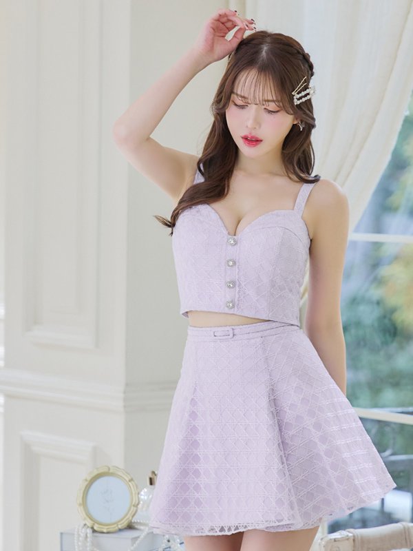 画像4: XSサイズあり【ROBE de FLEURS/ローブドフルール】センタービジューボタン/ ノースリーブ/ セットアップ/ フレア/ ミニドレス/ キャバドレス[OF08] (4)