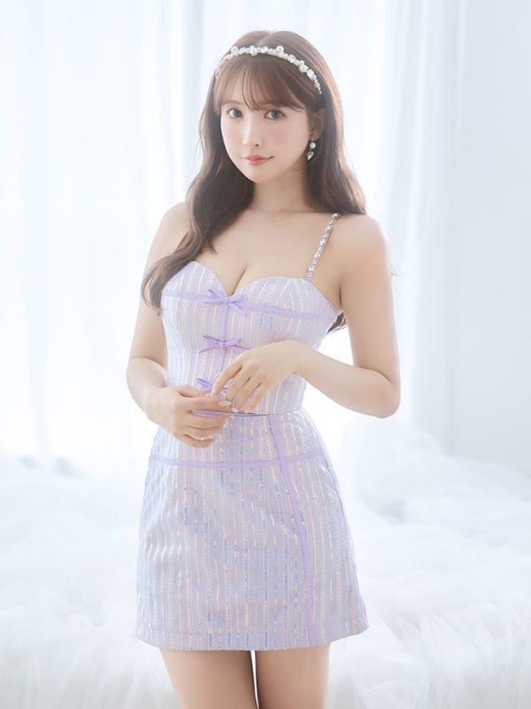 画像11: XSサイズあり【ROBE de FLEURS/ローブドフルール】トリプルミニリボン/ スパンコール/ セットアップ/ ミニドレス/ キャバドレス[OF08] (11)