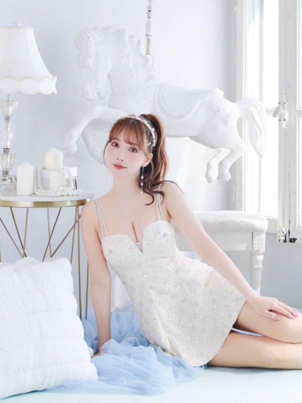 画像11: XSサイズあり【ROBE de FLEURS/ローブドフルール】バストカット/ ビジュー/ スパンコール/ サテン/ キャミソール/ フレア/ ミニドレス/ キャバドレス[OF08] (11)