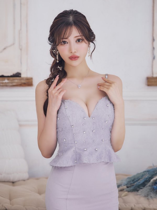 画像3: XSサイズあり【ROBE de FLEURS/ローブドフルール】ハートビジュー/ フリンジ/ ペプラム/ タイト/ ミニドレス/ キャバドレス[OF08] (3)