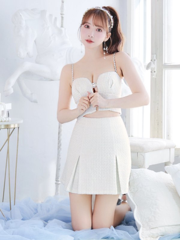 画像13: XSサイズあり【ROBE de FLEURS/ローブドフルール】フロントビジュー/ チェックツイード/ キャミソール/ セットアップ/ フレア/ ミニドレス/ キャバドレス[OF08] (13)