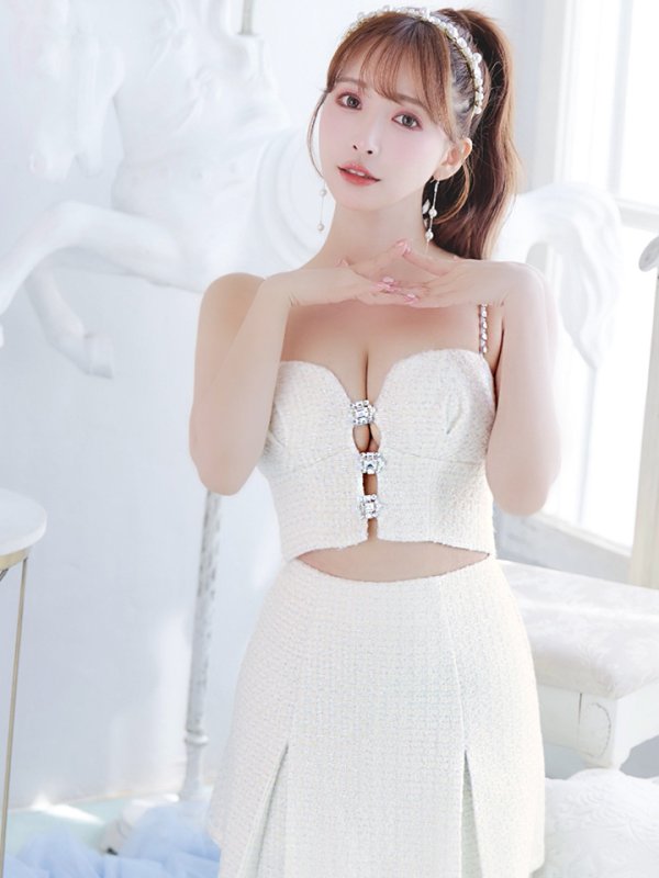 画像17: XSサイズあり【ROBE de FLEURS/ローブドフルール】フロントビジュー/ チェックツイード/ キャミソール/ セットアップ/ フレア/ ミニドレス/ キャバドレス[OF08] (17)