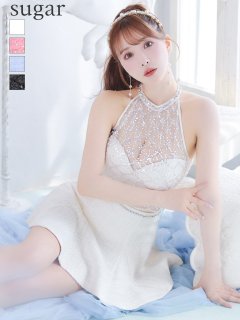 【ROBE de FLEURS/ローブドフルール】パールスパンコール/ ホルターネック/ セットアップ/ フレア/ ミニドレス/ キャバドレス