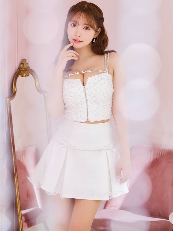 画像6: XSサイズあり【ROBE de FLEURS/ローブドフルール】ラメツイード/ リボンチュール/ ドリーミー/ フレア/ ミニドレス/ キャバドレス[OF08] (6)