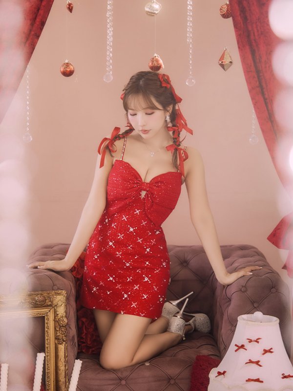 画像26: XSサイズあり【ROBE de FLEURS/ローブドフルール】ビッグリボン/ スパンコール/ ツイード/ キャミソール/ タイト/ ミニドレス/ キャバドレス[OF08] (26)