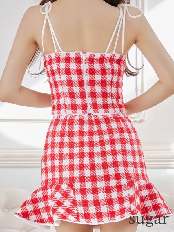 画像9: ROBE de FLEURS × sugar【XSサイズあり】【ROBE de FLEURS/ローブドフルール】メリーチェック/ キャミソール/ ツイード/ セットアップ/ ミニドレス/ キャバドレス[OF08] (9)