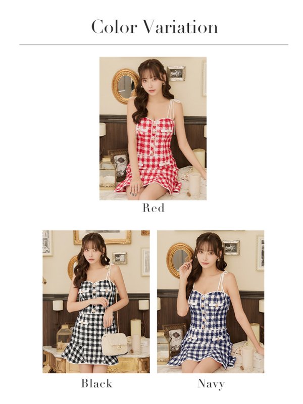 画像27: ROBE de FLEURS × sugar【XSサイズあり】【ROBE de FLEURS/ローブドフルール】メリーチェック/ キャミソール/ ツイード/ セットアップ/ ミニドレス/ キャバドレス[OF08] (27)