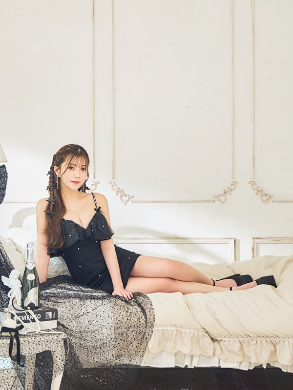 画像9: 【せいは/関西コレクション着用】XSサイズあり【ROBE de FLEURS/ローブドフルール】バストフリル/ ラブリー/ ミニリボン/ キャミソール/ タイト/ ミニドレス/ キャバドレス[OF08] (9)