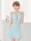 画像2: XSサイズあり【ROBE de FLEURS/ローブドフルール】 セットアップ/ フロントゴールド/ ボタン/ ノースリーブ/ リボン/ ツイード/ フレア/ ミニドレス/ キャバドレス[OF2] (2)