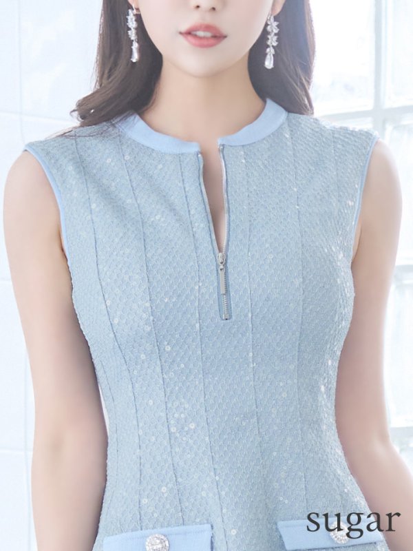 画像10: XSサイズあり【ROBE de FLEURS/ローブドフルール】ノースリーブ/ バストジッパー/ スパンコール/ プリーツ/ フレア/ ミニドレス/ キャバドレス[OF08] (10)