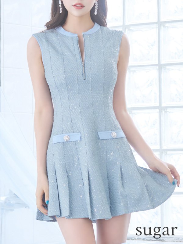 画像8: XSサイズあり【ROBE de FLEURS/ローブドフルール】ノースリーブ/ バストジッパー/ スパンコール/ プリーツ/ フレア/ ミニドレス/ キャバドレス[OF08] (8)