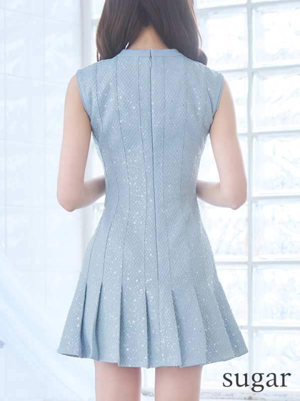 画像9: XSサイズあり【ROBE de FLEURS/ローブドフルール】ノースリーブ/ バストジッパー/ スパンコール/ プリーツ/ フレア/ ミニドレス/ キャバドレス[OF08] (9)