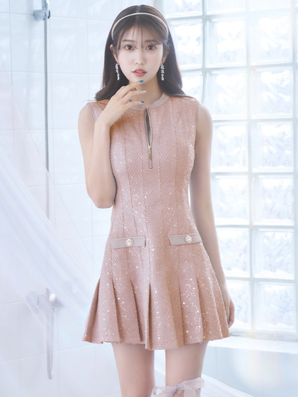 画像25: XSサイズあり【ROBE de FLEURS/ローブドフルール】ノースリーブ/ バストジッパー/ スパンコール/ プリーツ/ フレア/ ミニドレス/ キャバドレス[OF08] (25)