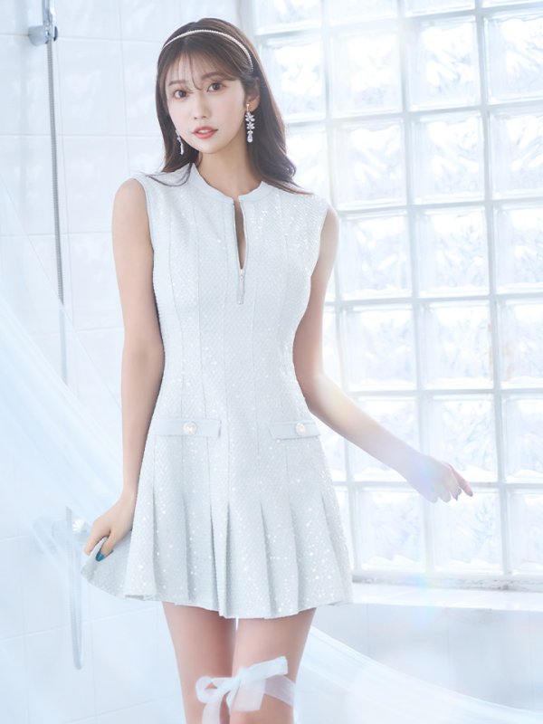 画像21: XSサイズあり【ROBE de FLEURS/ローブドフルール】ノースリーブ/ バストジッパー/ スパンコール/ プリーツ/ フレア/ ミニドレス/ キャバドレス[OF08] (21)