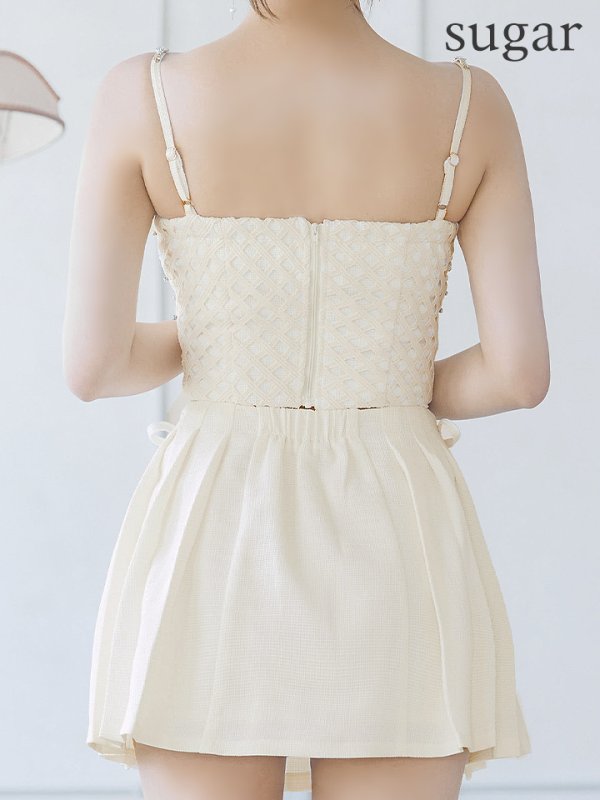 画像10: XSサイズあり【ROBE de FLEURS/ローブドフルール】 セットアップ/ キャミソール/ビジュー/ リボン/ フロントジップ/ ツイード/ フレア/ ミニドレス/ キャバドレス[OF08] (10)