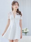 画像10: XSサイズあり【ROBE de FLEURS/ローブドフルール】シースルーレース/ ビジュー/ バストジップ/ 袖あり/ 半袖/ フレア/ ミニドレス/ キャバドレス[OF2]【一部予約商品/5月中旬発送予定】 (10)