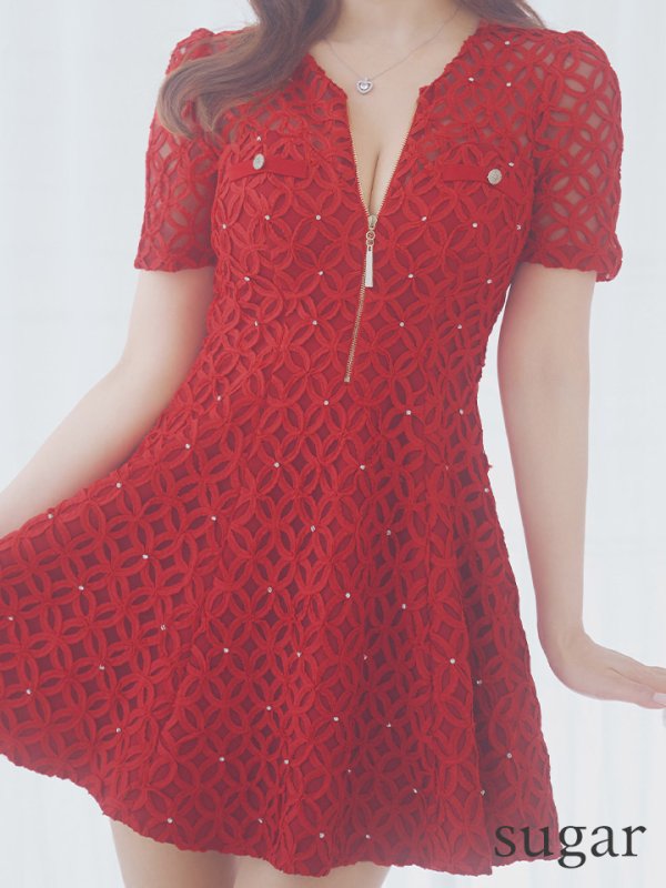 画像37: XSサイズあり【ROBE de FLEURS/ローブドフルール】シースルーレース/ ビジュー/ バストジップ/ 袖あり/ 半袖/ フレア/ ミニドレス/ キャバドレス[OF08] (37)