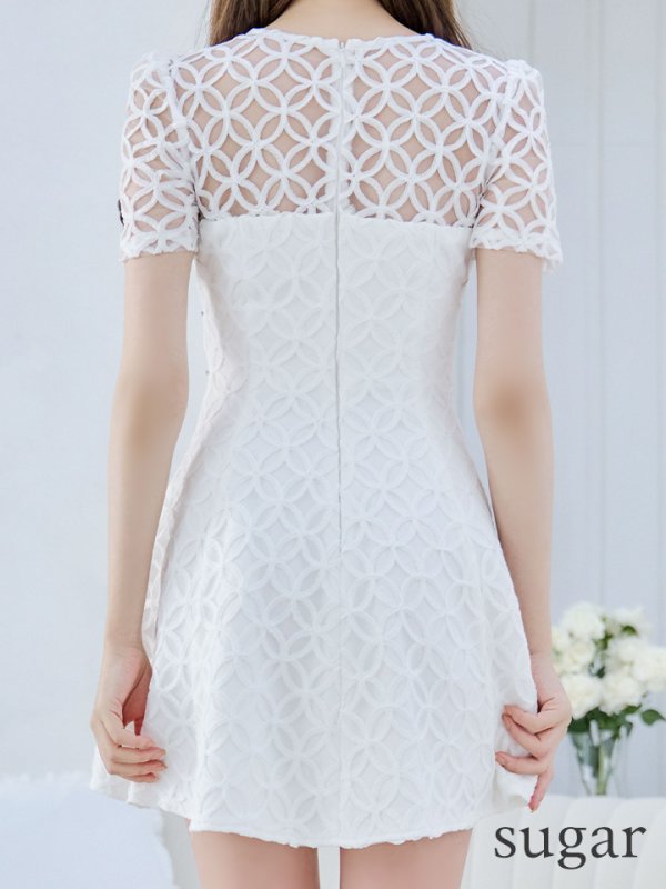 画像15: XSサイズあり【ROBE de FLEURS/ローブドフルール】シースルーレース/ ビジュー/ バストジップ/ 袖あり/ 半袖/ フレア/ ミニドレス/ キャバドレス[OF08] (15)