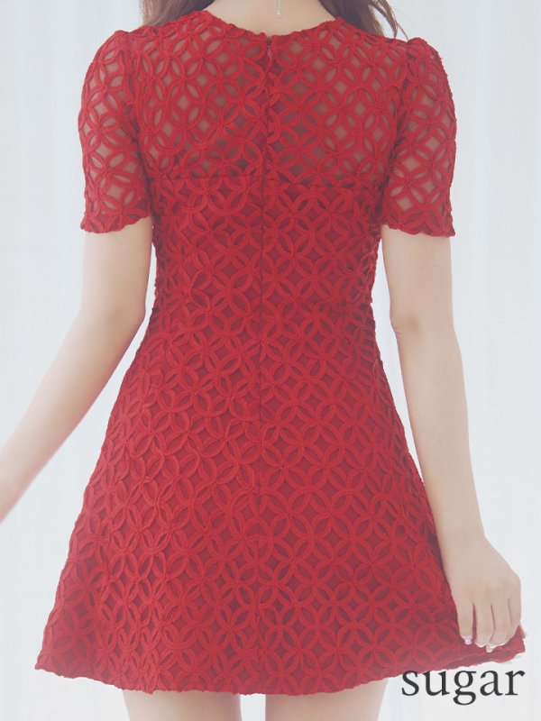 画像38: XSサイズあり【ROBE de FLEURS/ローブドフルール】シースルーレース/ ビジュー/ バストジップ/ 袖あり/ 半袖/ フレア/ ミニドレス/ キャバドレス[OF08] (38)