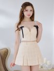 画像3: XSサイズあり【ROBE de FLEURS/ローブドフルール】スエードリボン/ チェックツイード/ ベルトデザイン/ フレア/ セットアップ/ ミニドレス/ キャバドレス[OF2] (3)