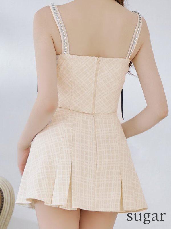 画像16: XSサイズあり【ROBE de FLEURS/ローブドフルール】スエードリボン/ チェックツイード/ ベルトデザイン/ フレア/ セットアップ/ ミニドレス/ キャバドレス[OF08] (16)