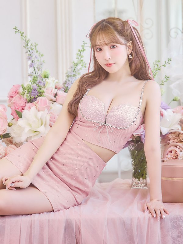 画像7: 【NENE/関西コレクション着用】sugarコラボカラー・XSサイズあり【ROBE de FLEURS/ローブドフルール】ビジューリボンライン/ スパーク/ セットアップ/ タイト/ ミニドレス/ キャバドレス[OF08] (7)